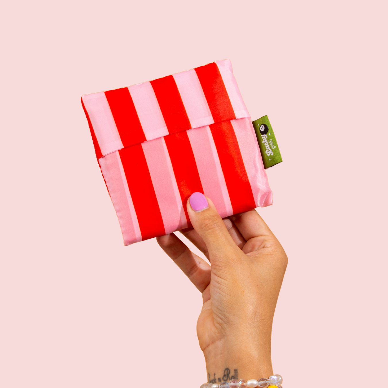 Pink & Red Stripes Foldable Nylon Tote-zoom-1