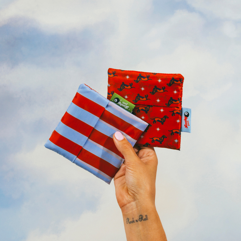 Blue & Maroon Stripes Foldable Nylon Tote-zoom-