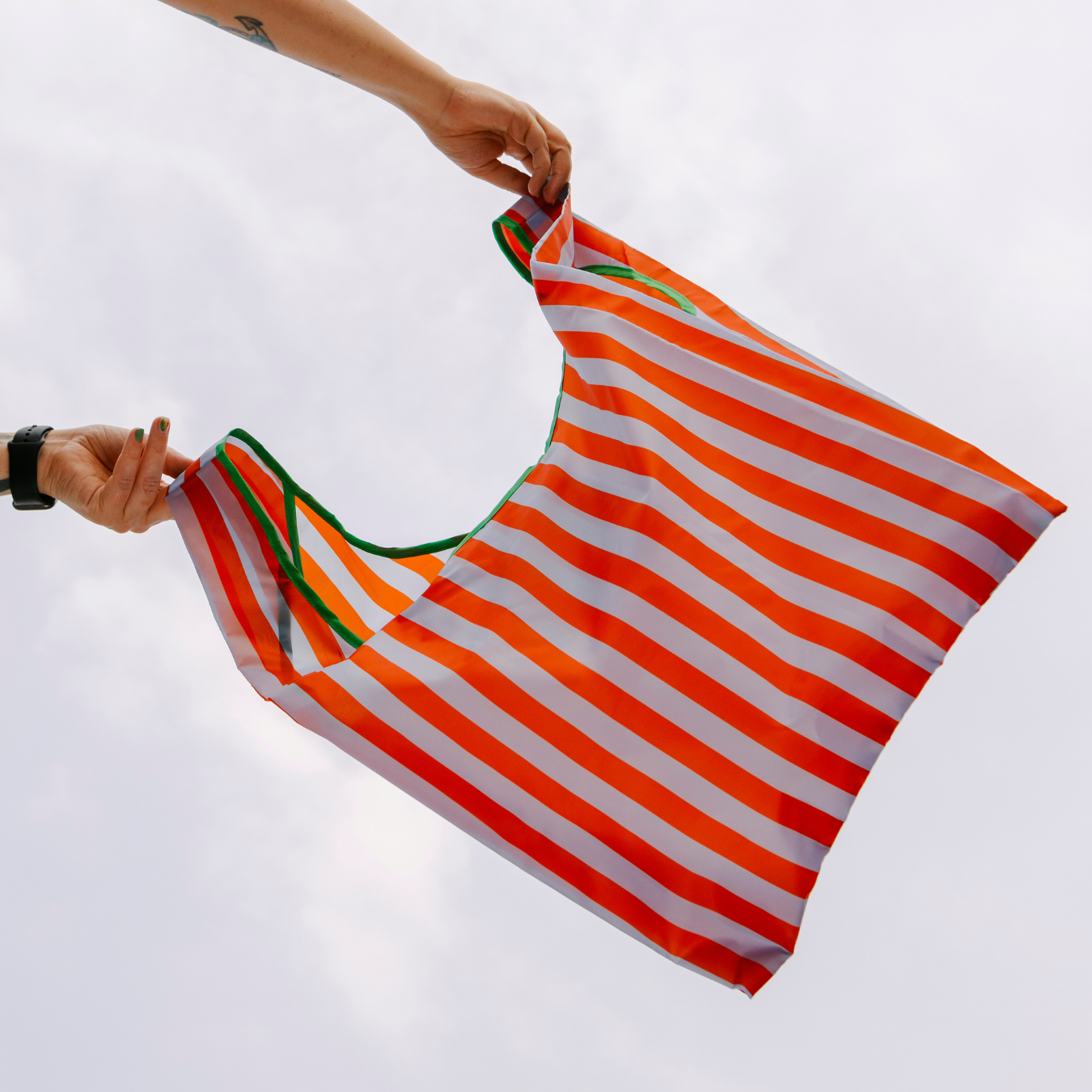 Blue & Maroon Stripes Foldable Nylon Tote-7