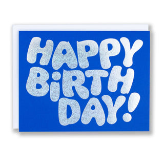 Happy Birthday in Hologram Glitter Foil on Blue Paper - Saturday Morning