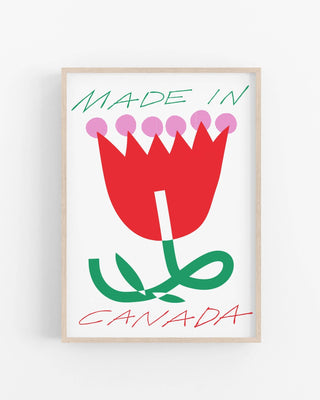 Made In Canada Red Flower • Modern Risograph Print - Saturday Morning