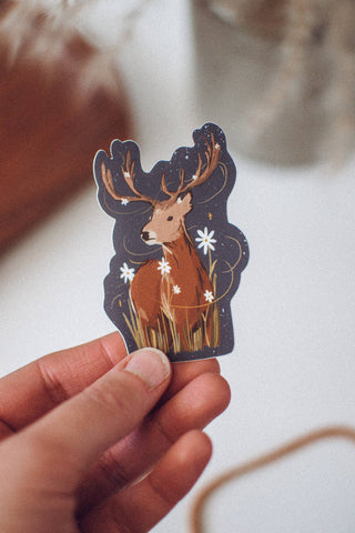 Magical Meadow Deer Sticker | Wildlife Vinyl Diecut Sticker - Saturday Morning