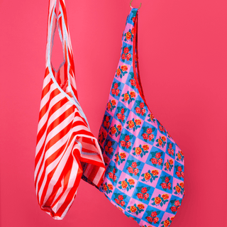 Pink & Red Stripes Foldable Nylon Tote - Saturday Morning