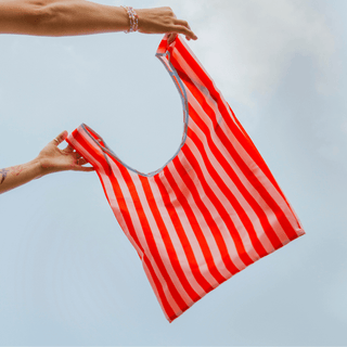Pink & Red Stripes Foldable Nylon Tote - Saturday Morning