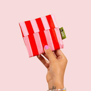 Pink & Red Stripes Foldable Nylon Tote - Saturday Morning