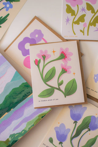 So Freakin Proud Greeting Card | Pink Floral Illustration - Saturday Morning