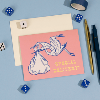 Special Delivery Stork Card – Foil New Baby Card - Saturday Morning